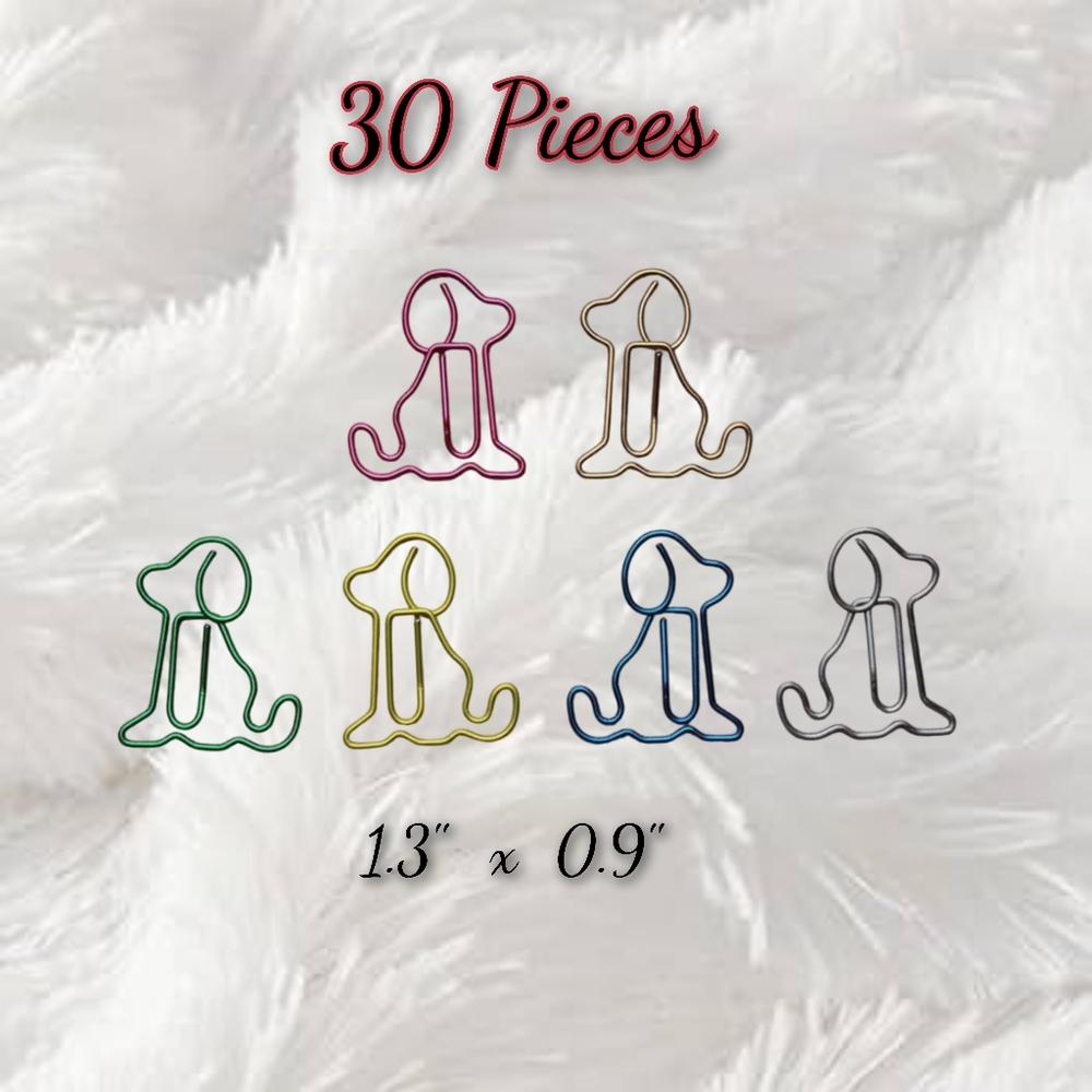 Dog-Shaped Colorful Paper Clips - 30 Pieces